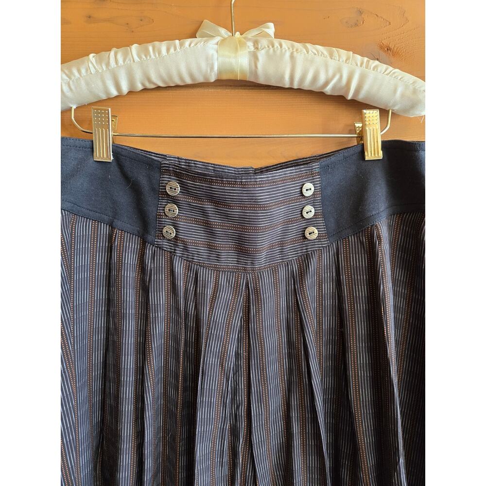 Vintage Skirt Midi High Waisted Pinstripe Fit Flare Pocket Flowy Pinup Retro 12 - Picture 3 of 5